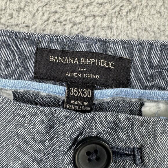 Banana Republic Pants Mens 35x28 Blue Linen Blend Aiden Slim Fit Chino Preppy - Picture 3 of 11